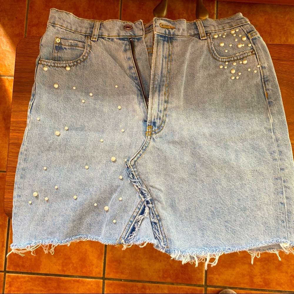 ZARA Pearl High Waisted Jean Skirt
